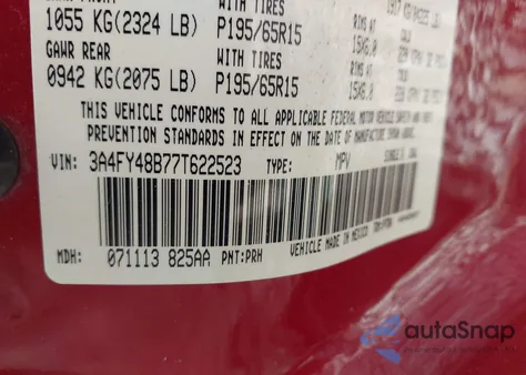 2007 Chrysler Pt Cruiser from USA, damaged, VIN 3A4FY48B77T622523